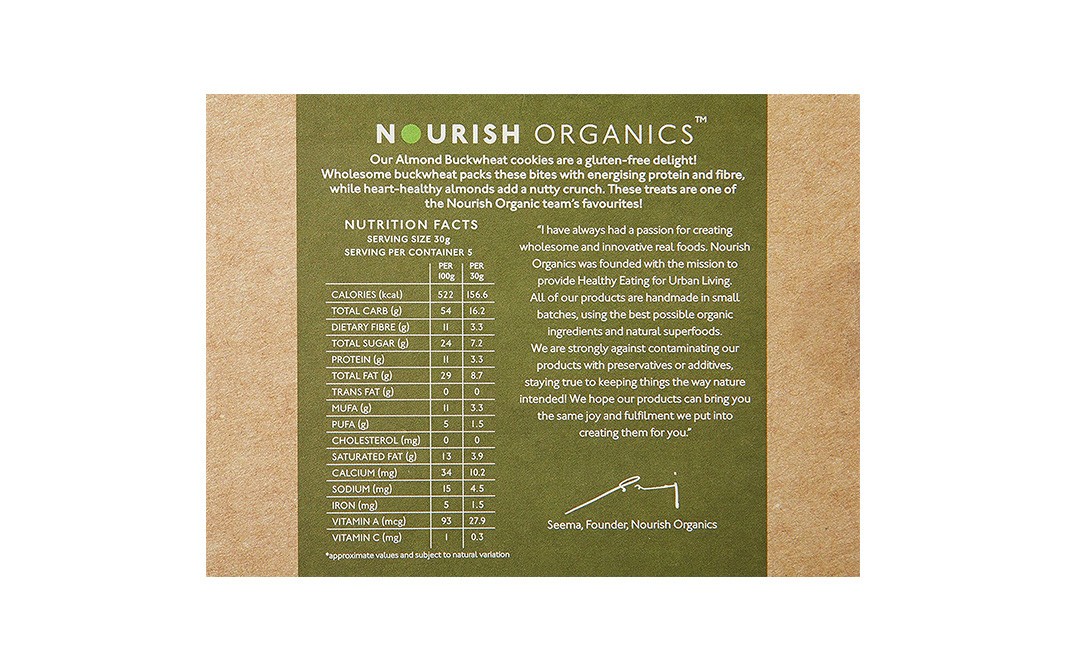 Nourish Organics Almond Buckwheat Cookies    Box  150 grams